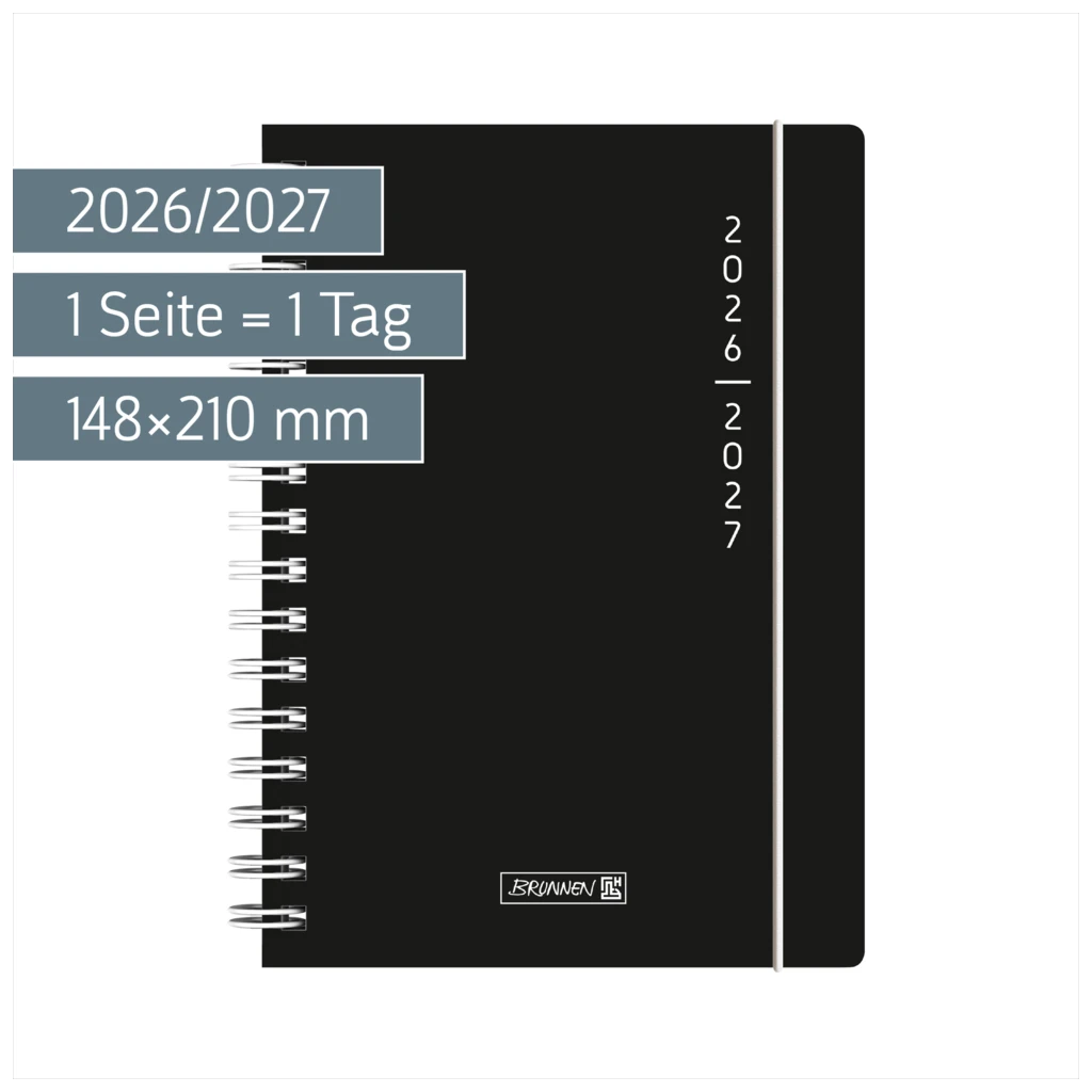 Schülerkalender 2026/2027 „Plain Black“ | A5, Kunststoff