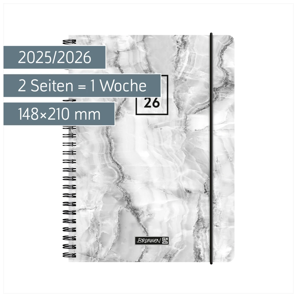 Schülerkalender 2025/2026 „Grey Marble“ | A5, Kunststoff