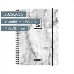 Schülerkalender 2025/2026 „Grey Marble“ | A5, Kunststoff