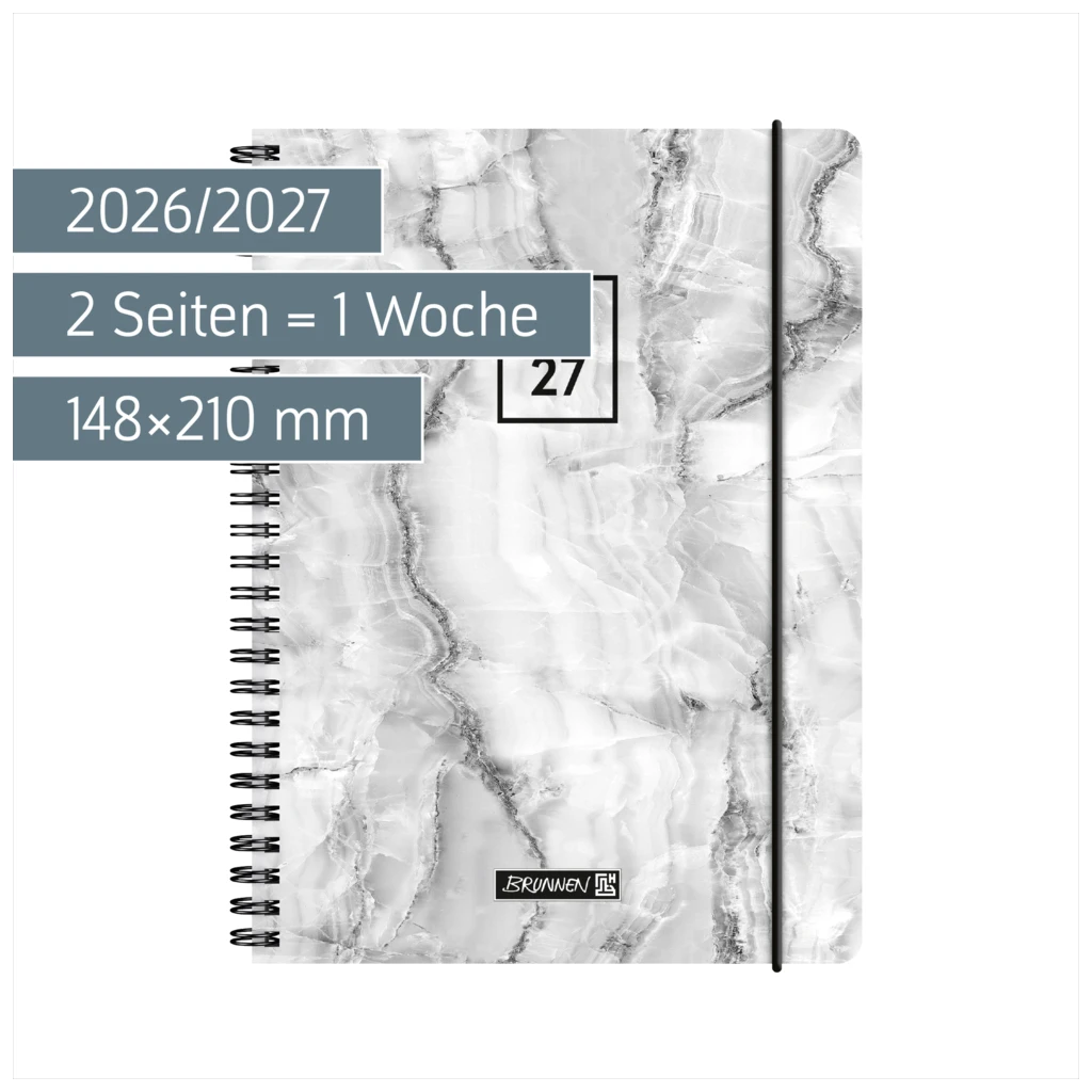 Schülerkalender 2026/2027 „Grey Marble“ | A5, Kunststoff