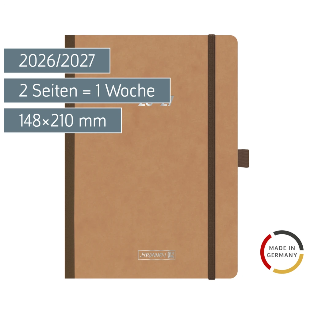 Schülerkalender 2026/2027 „Pressspan braun“ FACT!plus | A5, Karton