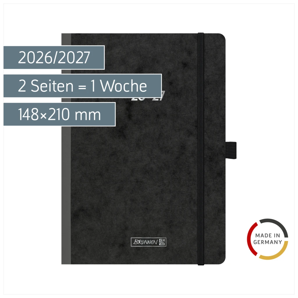 Schülerkalender 2026/2027 „Pressspan schwarz“ FACT!plus | A5, Karton