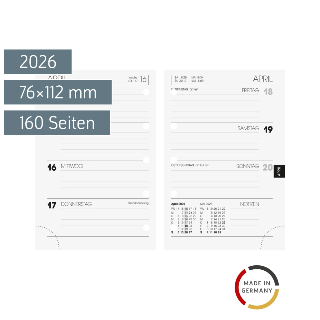 Wochen-Ersatzkalendarium Mod. 723 2026 | 76×112 mm