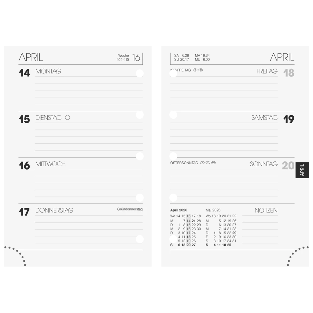 Wochen-Ersatzkalendarium Mod. 723 2026 | 76×112 mm