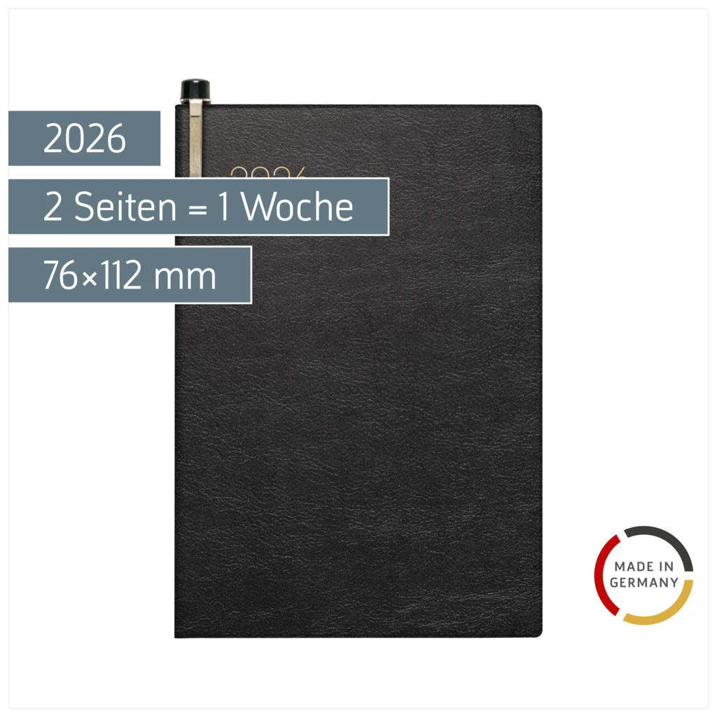 Taschenkalender Mod. 723 2026 | A7, Kunstleder, schwarz