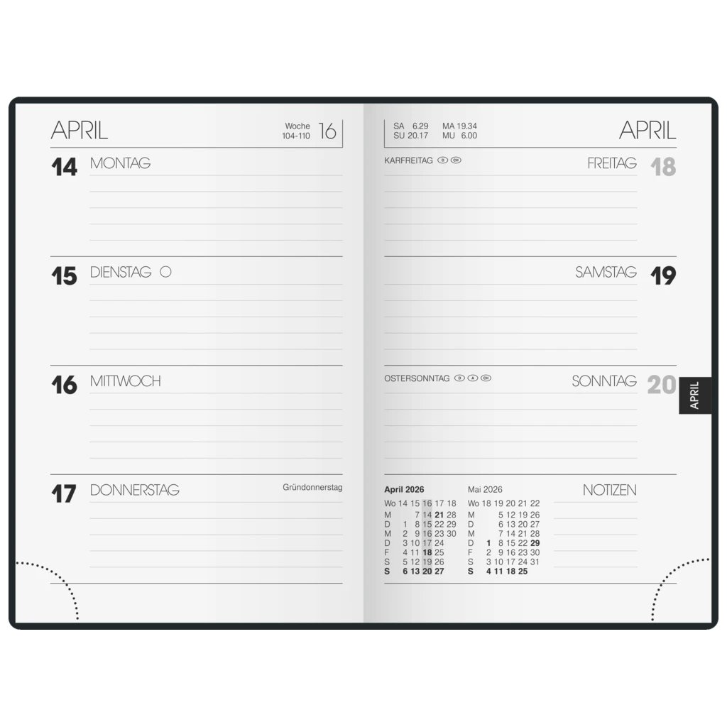 Taschenkalender Mod. 723 2026 | A7, Kunstleder, schwarz