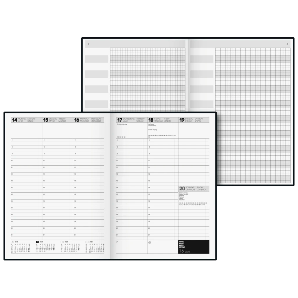 Buchkalender TimeCenter Mod. 724 '25 | A4, Kunststoff, schwarz