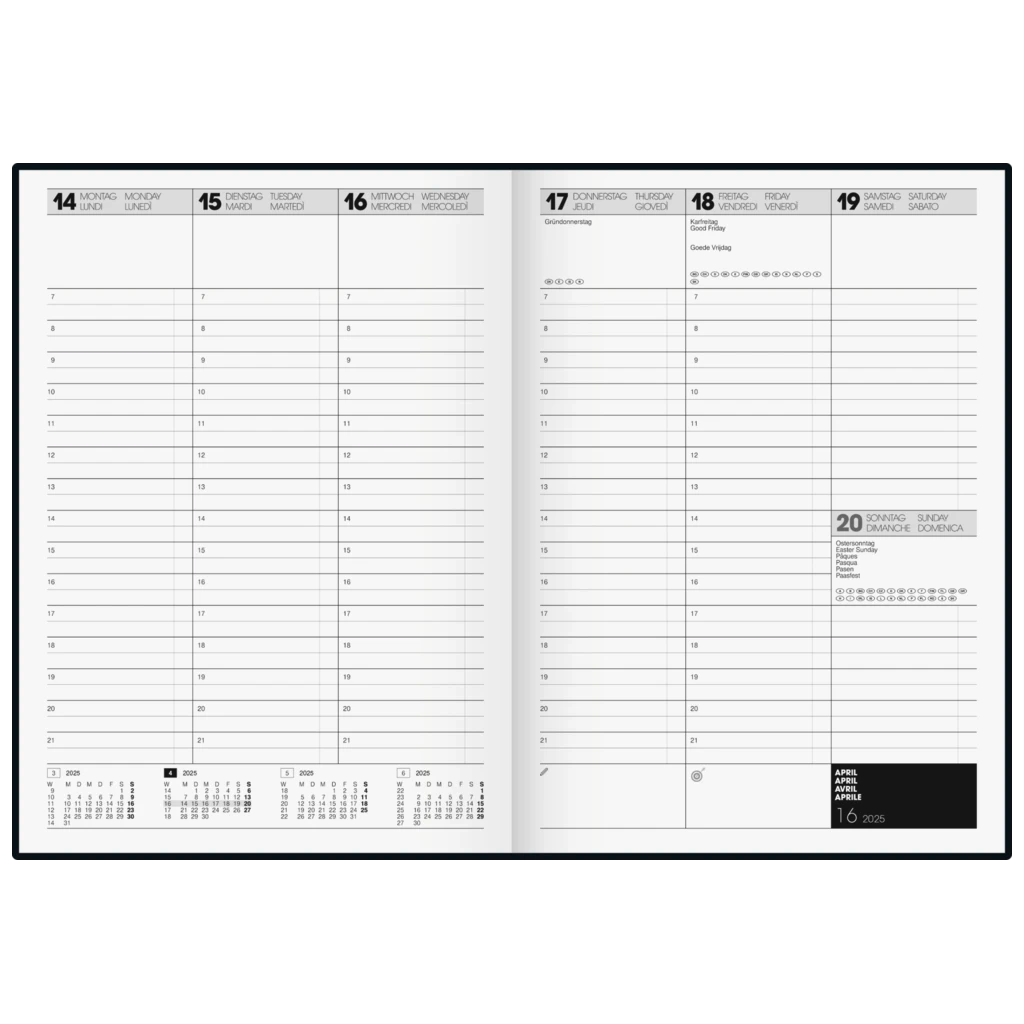 Buchkalender TimeCenter Mod. 724 '25 | A4, Kunststoff, schwarz