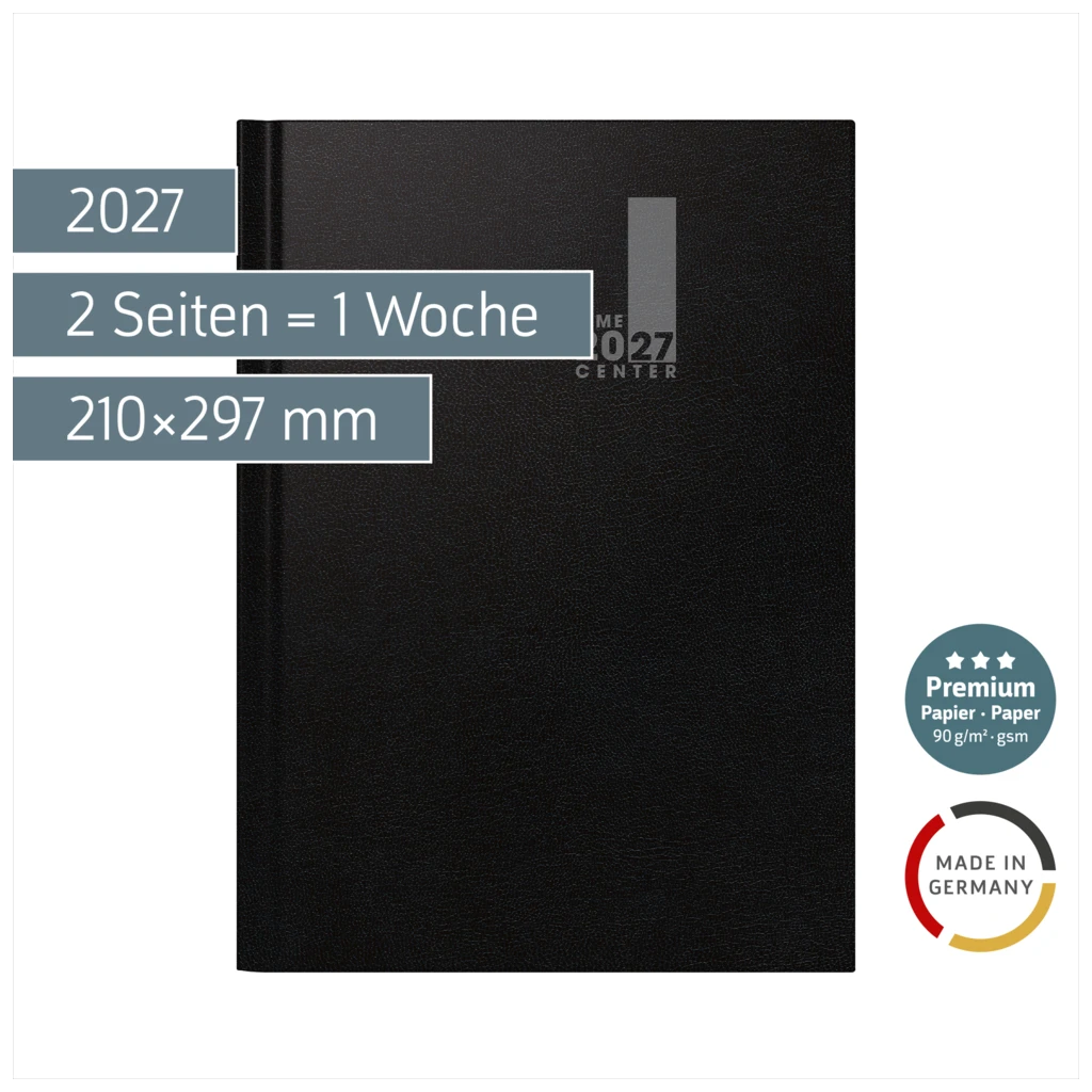 Buchkalender Premium TimeCenter Mod. 724 2027 | A4, Kunststoff, schwarz