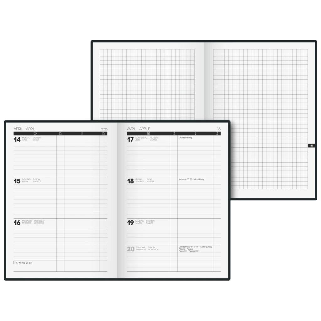Buchkalender TimeCenter Mod. 725 2025 | A5, Kunstleder, dunkelblau
