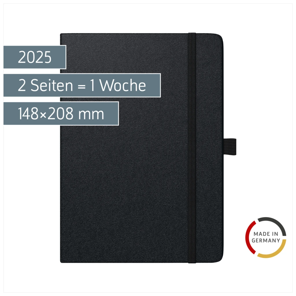 Buchkalender Kompagnon TimeCenter Mod. 725 2025 | A5, Kunststoff, schwarz