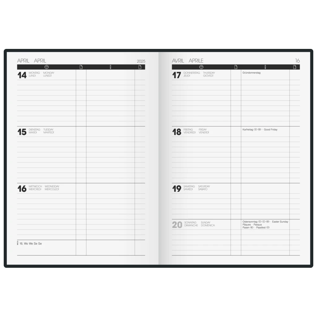 Buchkalender Kompagnon TimeCenter Mod. 725 2025 | A5, Kunststoff, schwarz