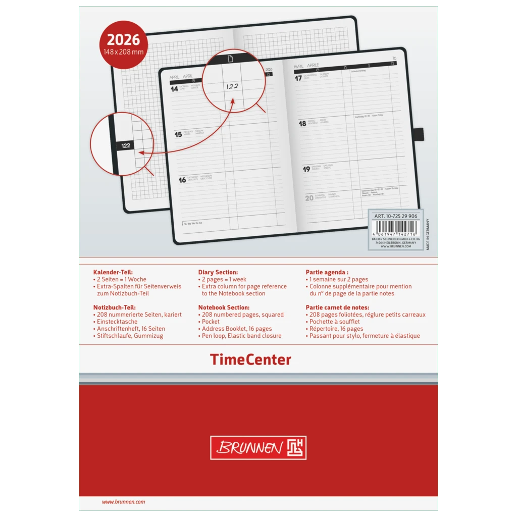 Buchkalender Kompagnon TimeCenter Mod. 725 2026 | A5, Kunststoff, schwarz