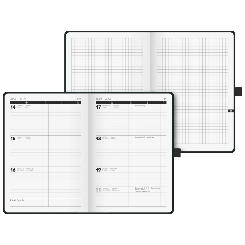 Buchkalender Kompagnon TimeCenter Mod. 725 2027 | A5, Kunststoff, schwarz
