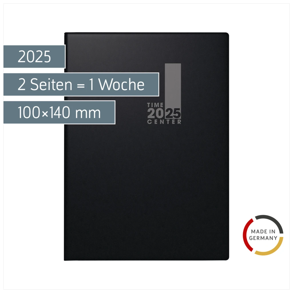 Taschenkalender TimeCenter Mod. 728 2025 | A6, Kunststoff, schwarz