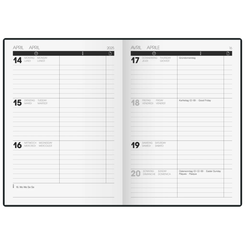 Taschenkalender TimeCenter Mod. 728 2025 | A6, Kunststoff, schwarz
