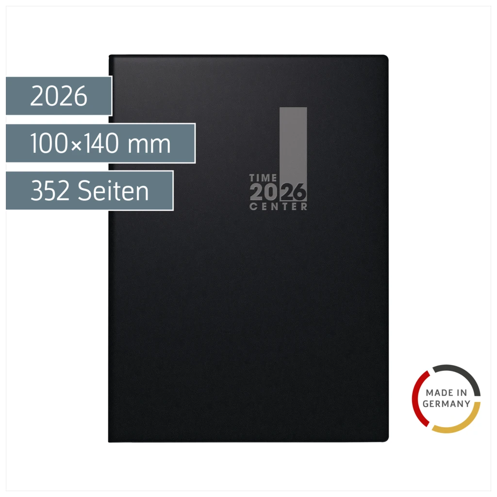 Taschenkalender TimeCenter Mod. 728 2026 | A6, Kunststoff, schwarz