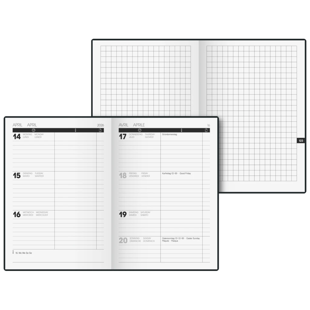 Taschenkalender TimeCenter Mod. 728 2026 | A6, Kunststoff, schwarz