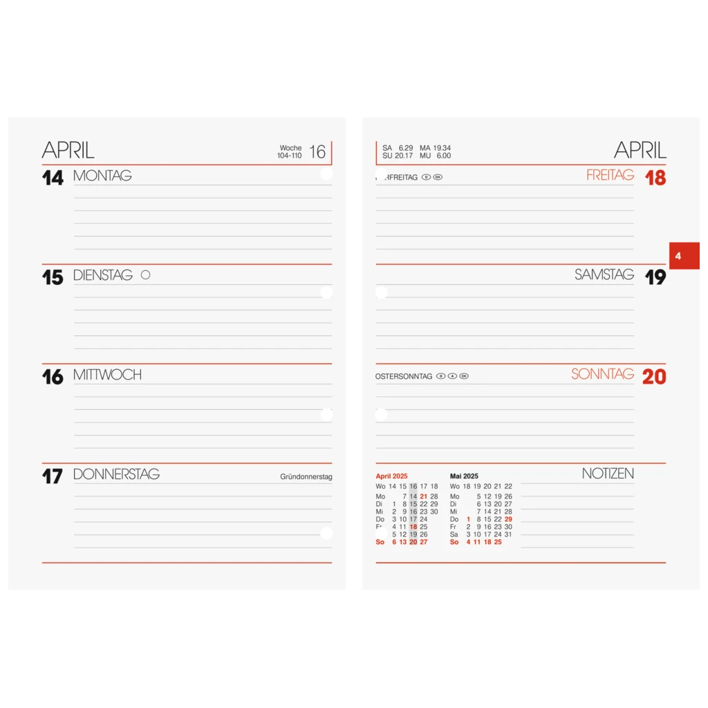 Wochen-Ersatzkalendarium Mod. 731 '25 | 100×140 mm