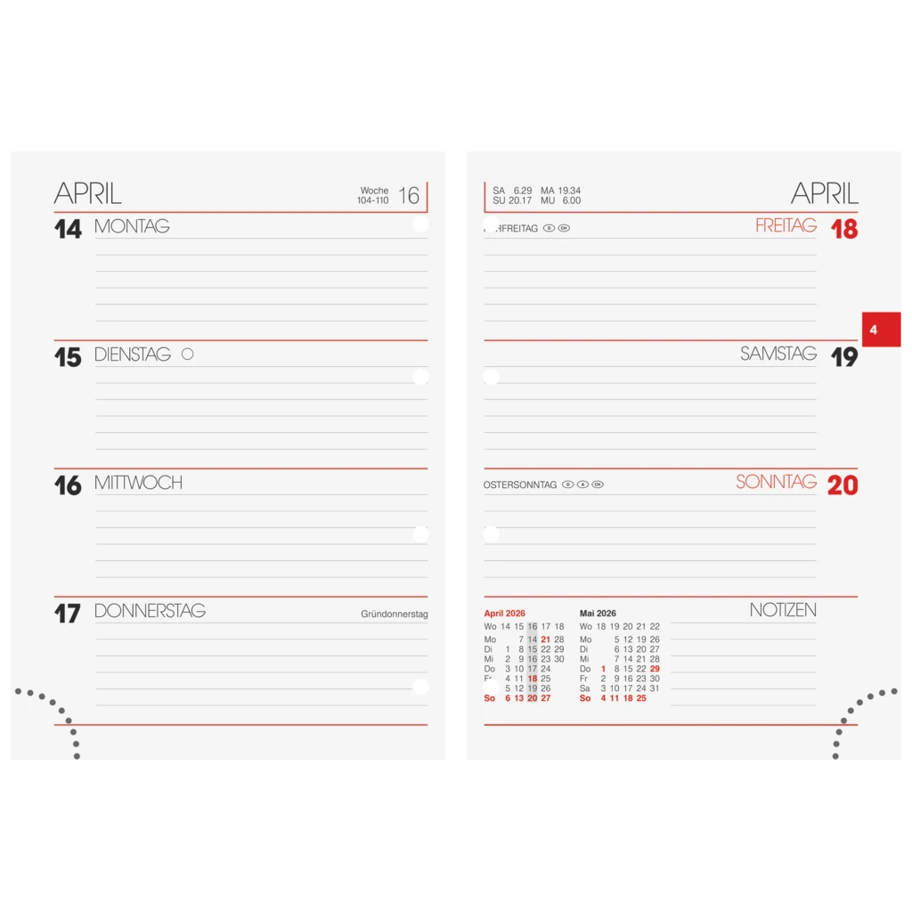 Wochen-Ersatzkalendarium Mod. 731 2026 | 100×140 mm