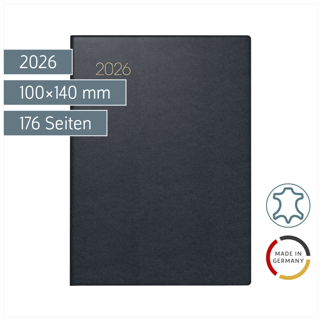 Taschenkalender Mod. 731 2026 | A6, Leder, schwarz