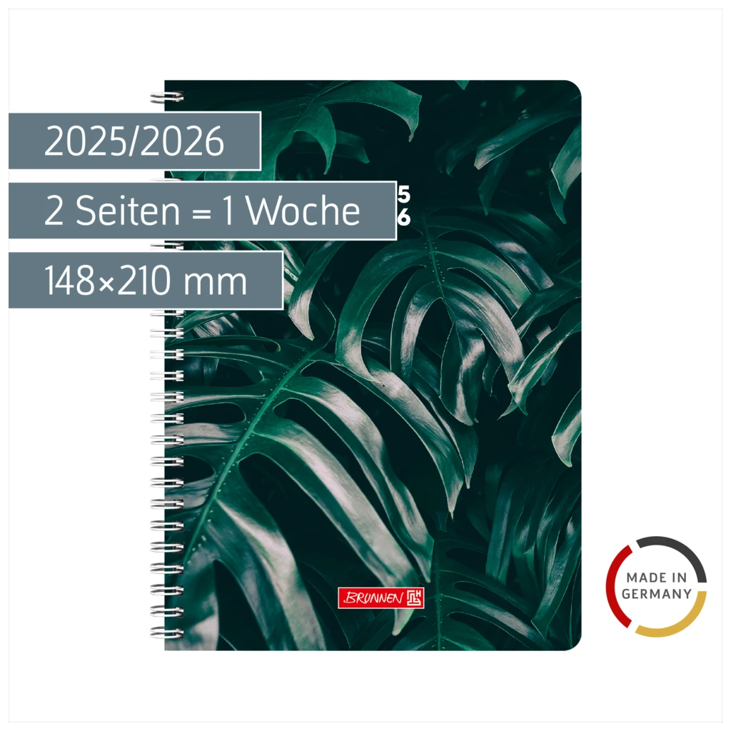 Schülerkalender Style 2025/2026 „Monstera“ | A5, Kunststoff