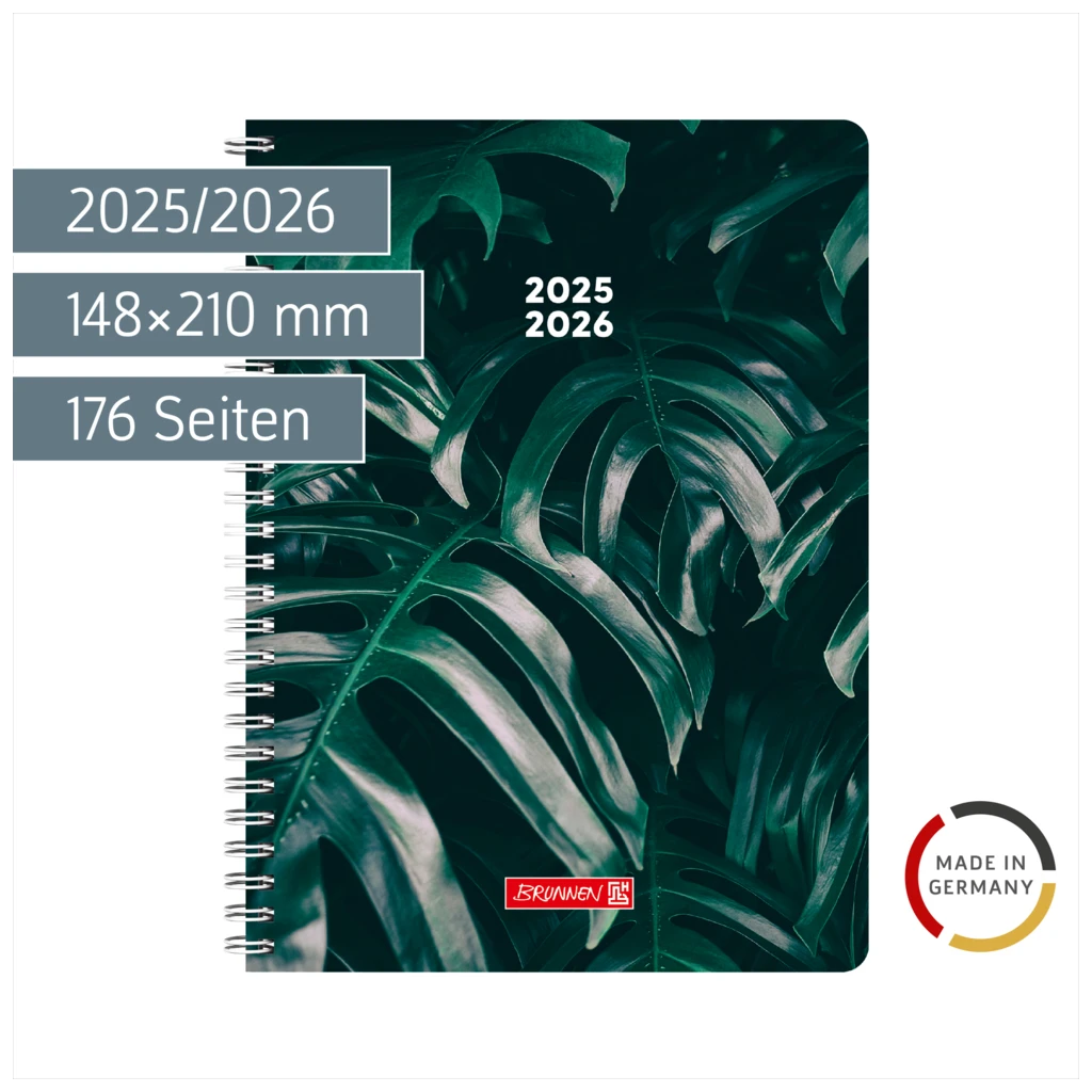 Schülerkalender Style 2025/2026 „Monstera“ | A5, Kunststoff