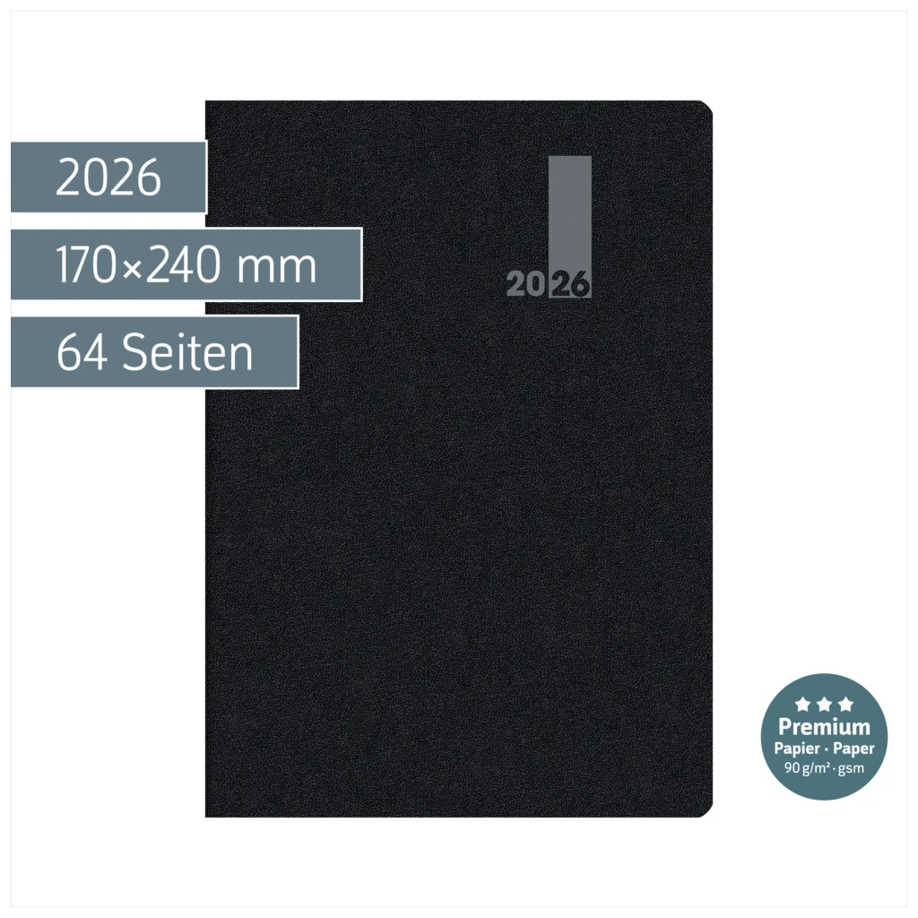 Buchkalender Premium Mod. 739 2026 „SlimLine“ | 170×240 mm, Kunststoff