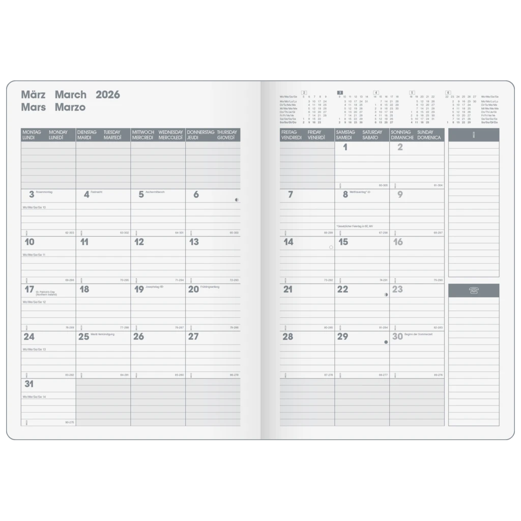 Buchkalender Premium Mod. 739 2026 „SlimLine“ | 170×240 mm, Kunststoff