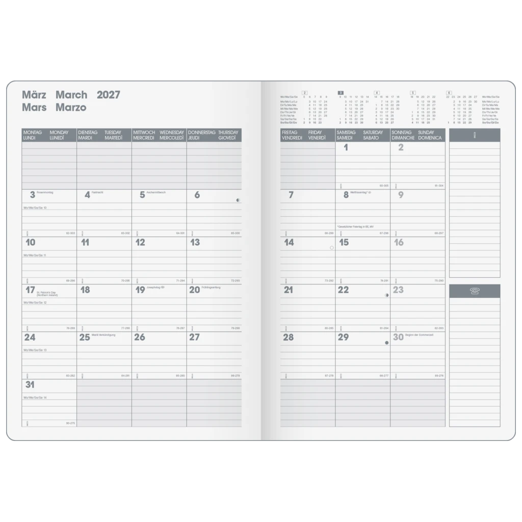 Buchkalender Premium Mod. 739 2027 „SlimLine“ | 170×240 mm, Kunststoff