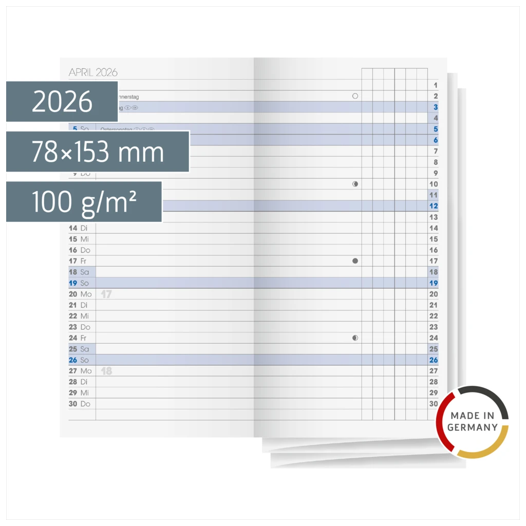 Wochen-Ersatzkalendarium Mod. 740 2026 | 78×153 mm