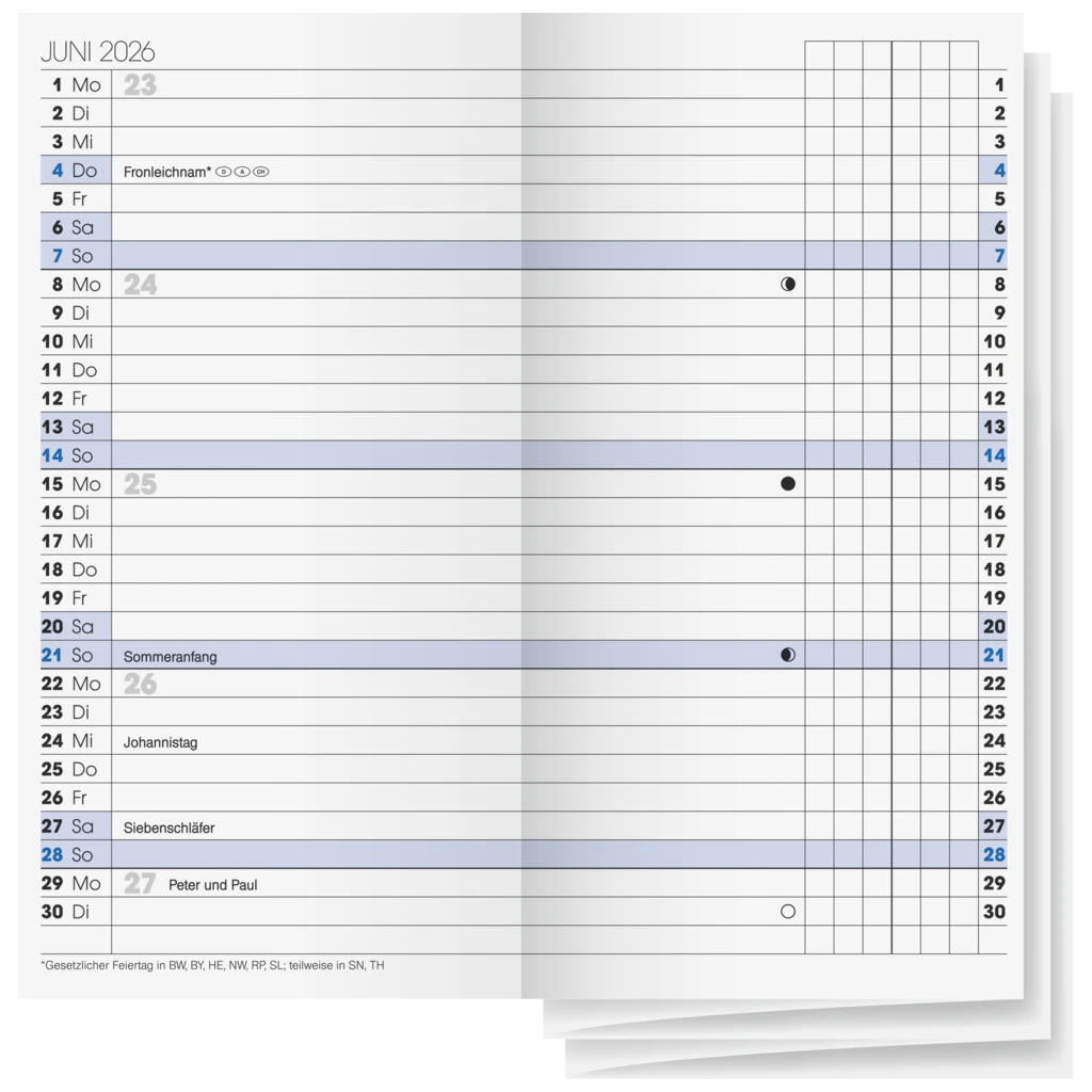 Wochen-Ersatzkalendarium Mod. 740 2026 | 78×153 mm