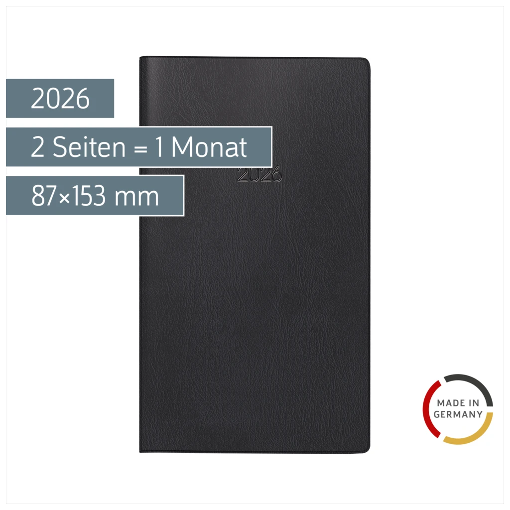 Taschenkalender Mod. 746 2026 | A6, Kunststoff, schwarz