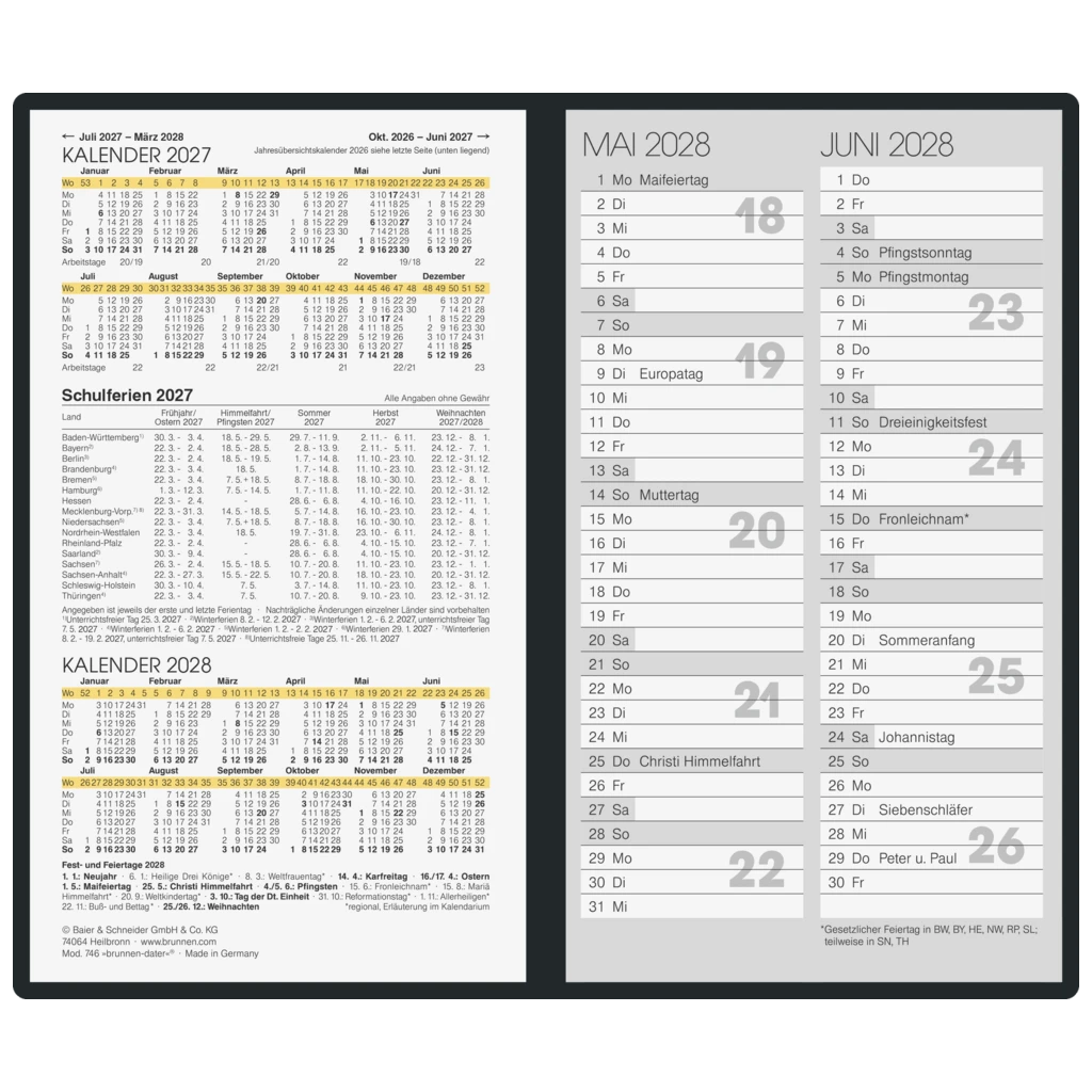 Taschenkalender Mod. 746 2027 | A6, Kunststoff, schwarz
