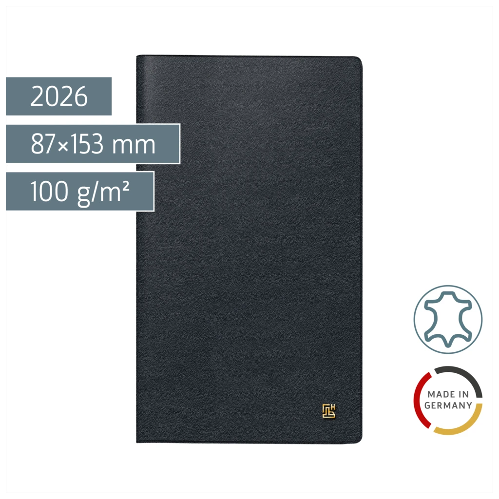 Taschenkalender Mod. 746 2026 | A6, Leder, schwarz