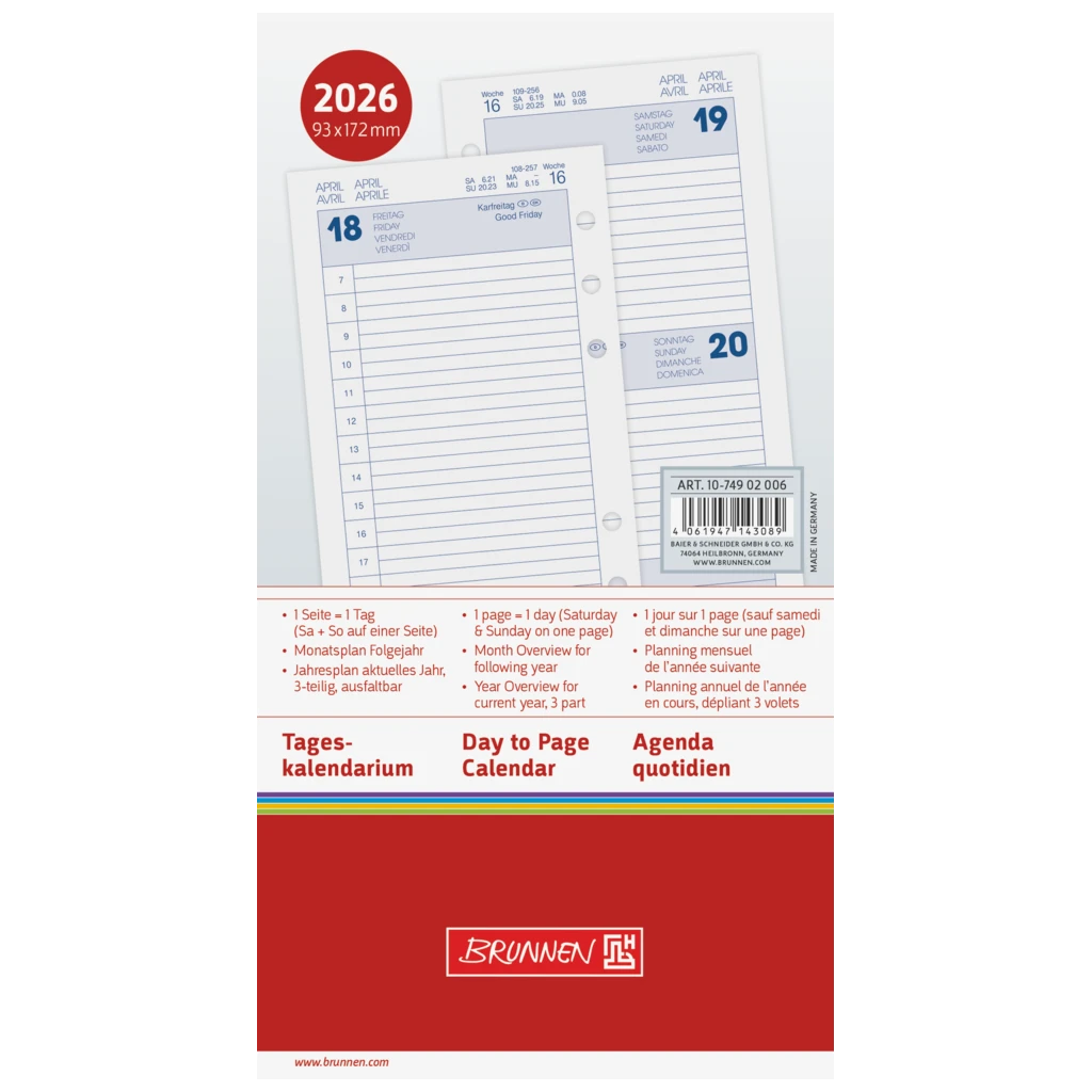 Tageskalendarium FILIUS 2026 | 93×172 mm