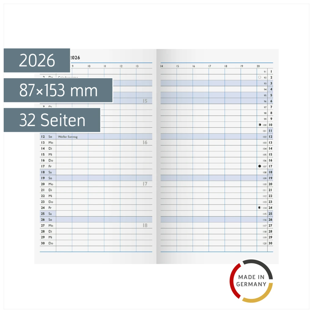 Monats-Ersatzkalendarium Mod. 750 2026 | 87×153 mm, Karton, weiß