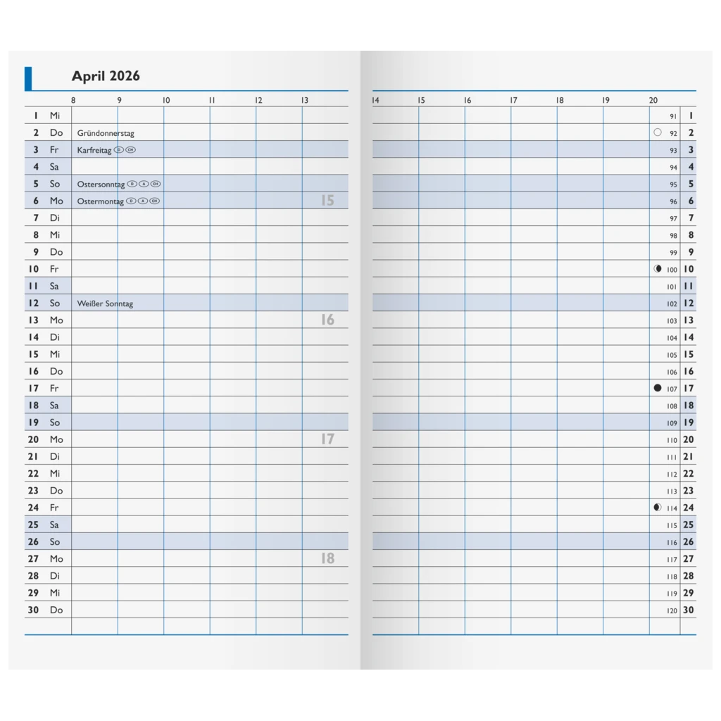 Monats-Ersatzkalendarium Mod. 750 2026 | 87×153 mm, Karton, weiß