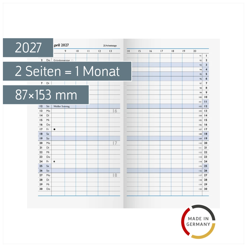 Monats-Ersatzkalendarium Mod. 750 2027 | 87×153 mm, Karton, weiß