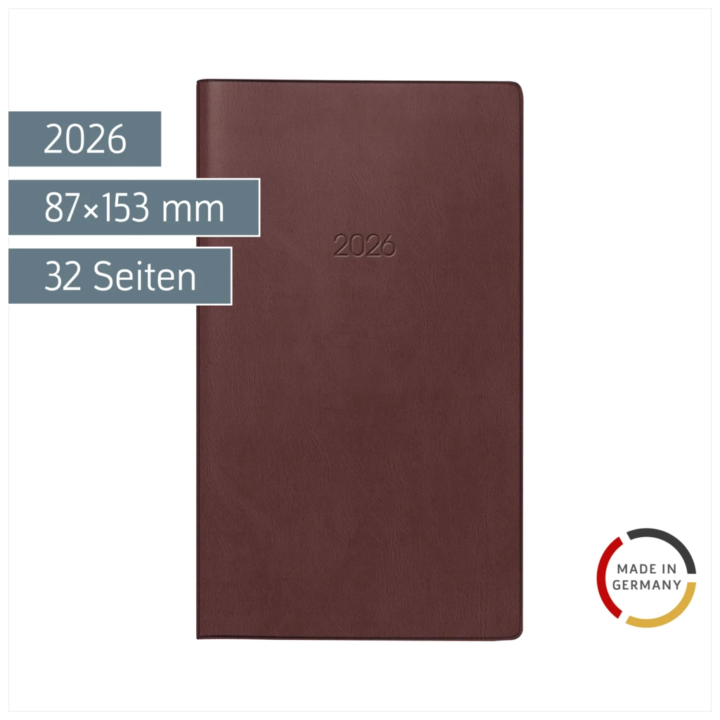 Taschenkalender Mod. 750 2026 | A6, Kunstleder, bordeaux