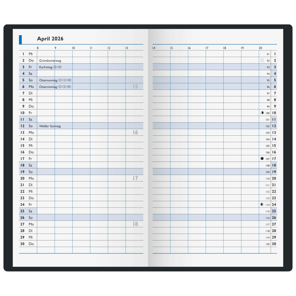 Taschenkalender Mod. 750 2026 | A6, Kunstleder, bordeaux