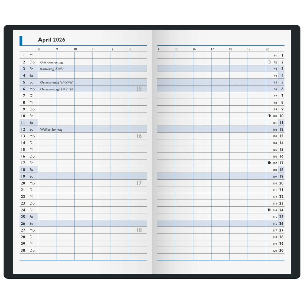 Taschenkalender Mod. 750 2026 | A6, Kunstleder, bordeaux