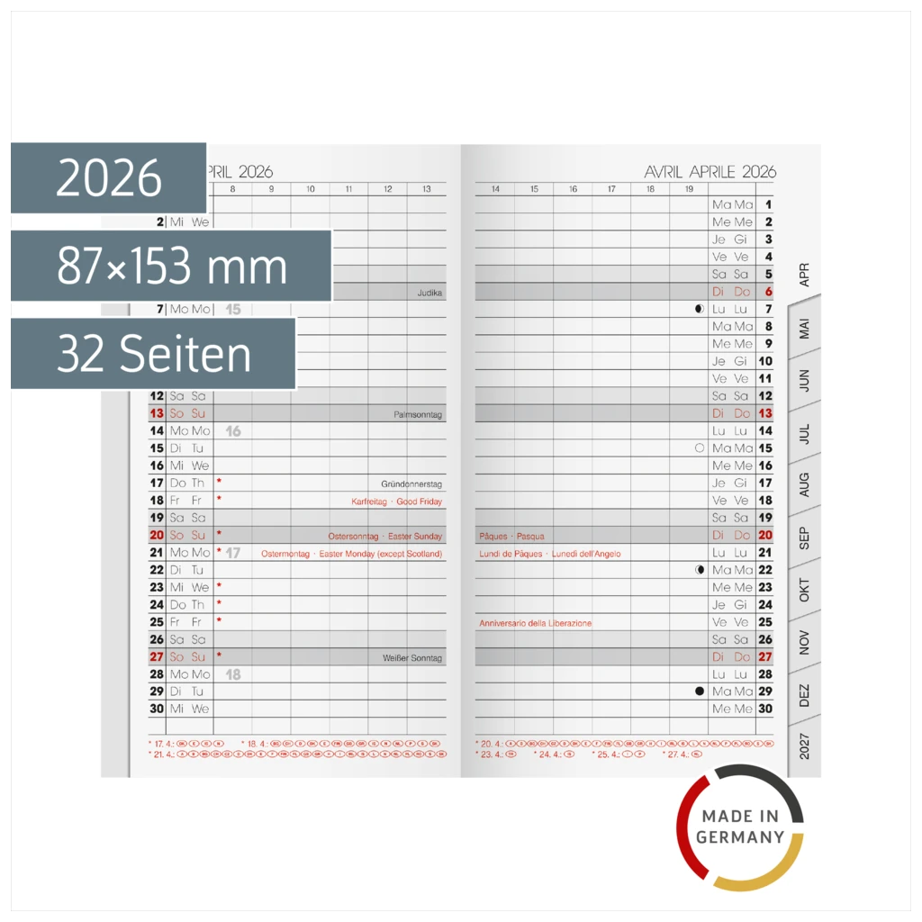 Monats-Ersatzkalendarium Mod. 751 2026 | 87×153 mm, Karton, weiß