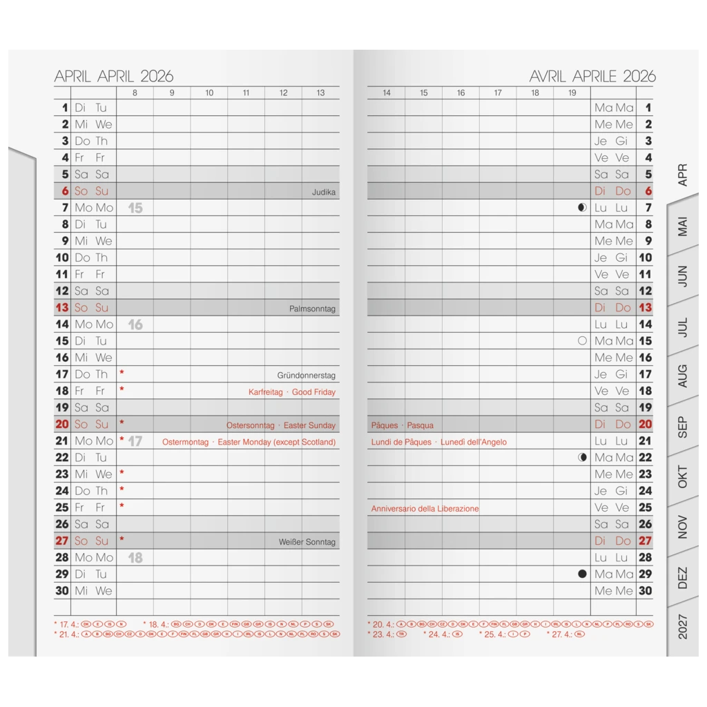 Monats-Ersatzkalendarium Mod. 751 2026 | 87×153 mm, Karton, weiß