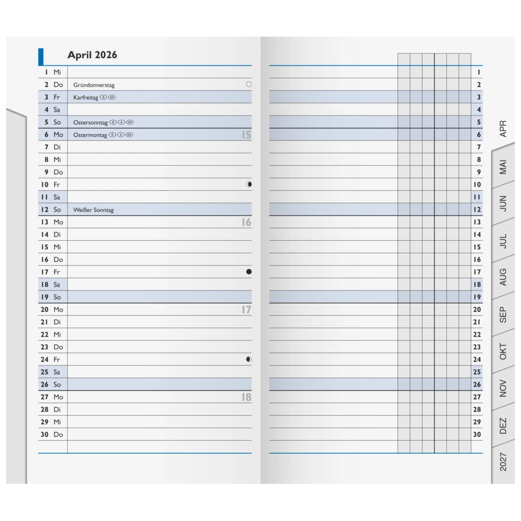 Monats-Ersatzkalendarium Mod. 753 2026 | 87×153 mm, Karton, weiß