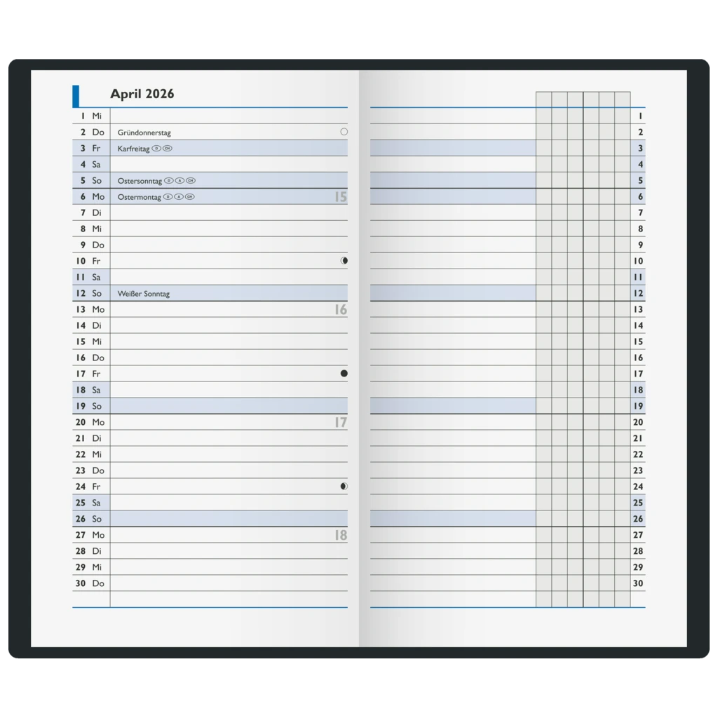 Taschenkalender Mod. 753 2026 | A6, Karton, schwarz
