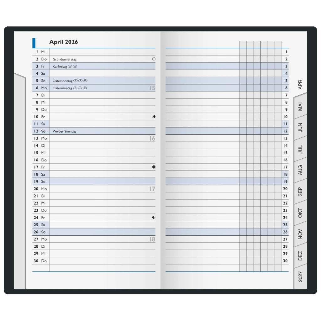 Taschenkalender Mod. 753 2026 | A6, Leder, schwarz