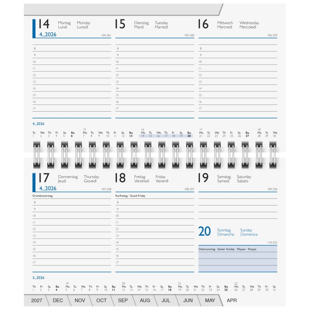 Wochen-Ersatzkalendarium Mod. 755 2026 | 153×87 mm, Karton, weiß