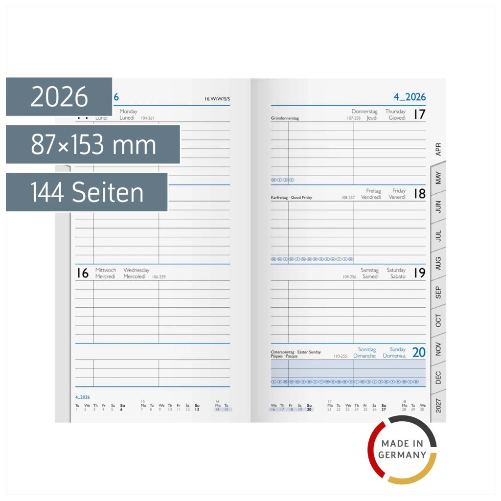 Wochen-Ersatzkalendarium Mod. 756 2026 | 87×153 mm, Karton, weiß