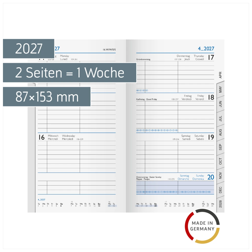 Wochen-Ersatzkalendarium Mod. 756 2027 | 87×153 mm, Karton, weiß